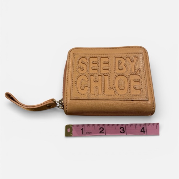 Chloé SEE BY CHLOE Alphabet Bifold Zip Around Calfskin Leather Wallet in Tan - Picture 4 of 13